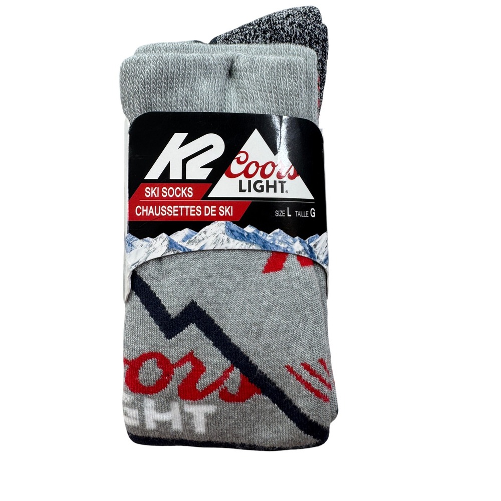 K2 Coors Light Ski Socks Gray Red Large Performance Snowboard Technical 14172